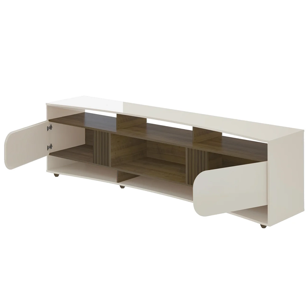 Rack Tv 86 Pol 220cm com 2 Portas Reno Off White/Pinho A09 - Mpozenato 