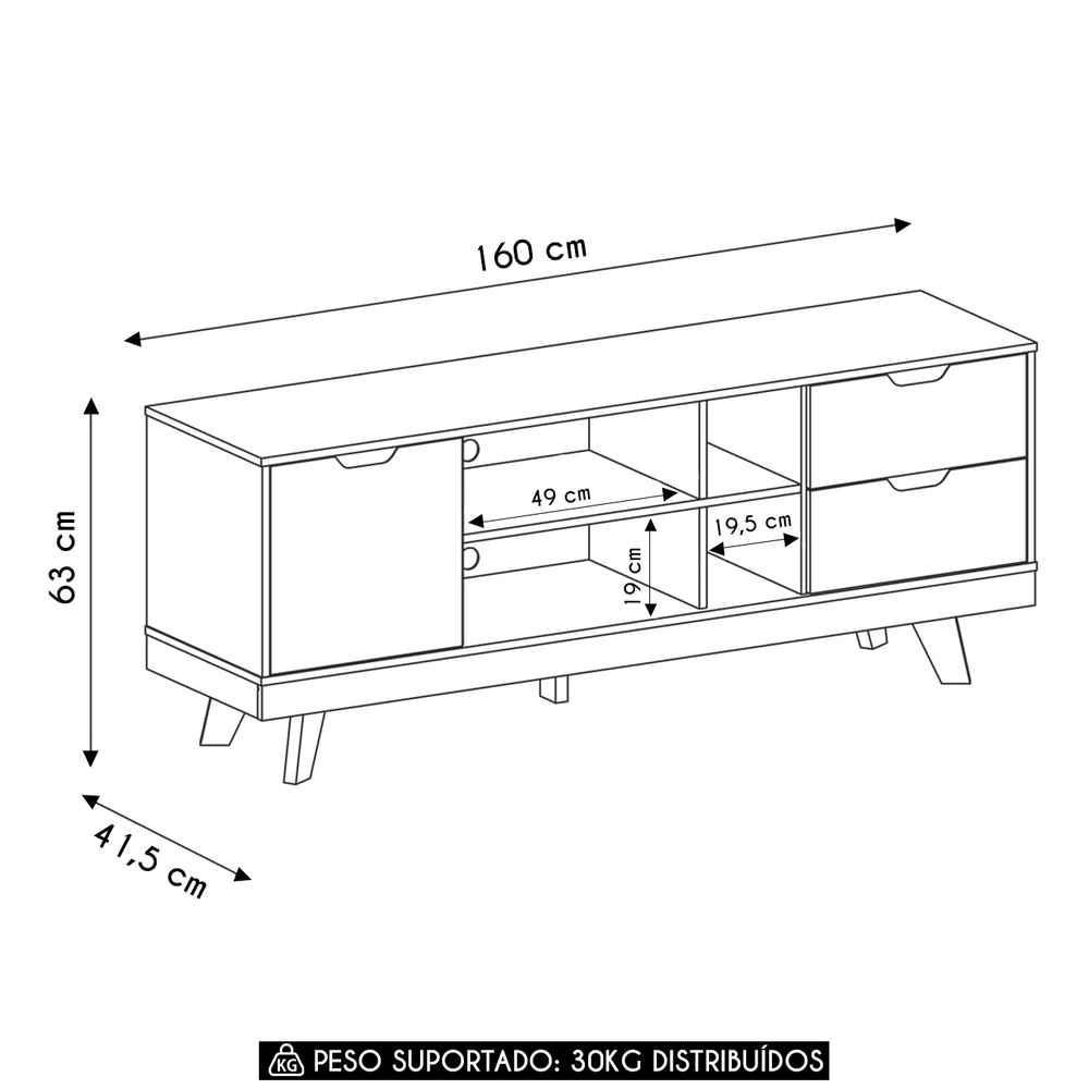 Rack Tv 65 Pol 160cm com 1 Porta Jaina Off White/Carvalho A09 - Mpozenato 
