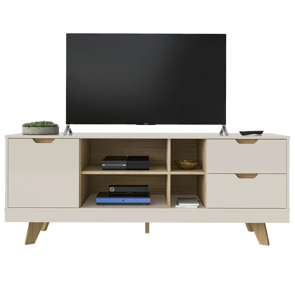 Rack Tv 65 Pol 160cm com 1 Porta Jaina Off White/Carvalho A09 - Mpozenato 