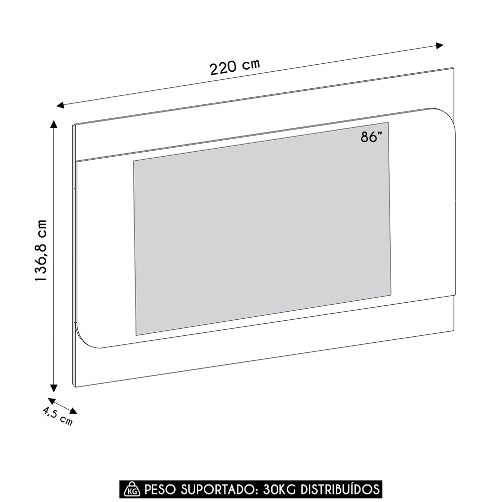 Painel Tv 86 Pol 220cm Suspenso Reno Pinho/Off White A09   - Mpozenato 