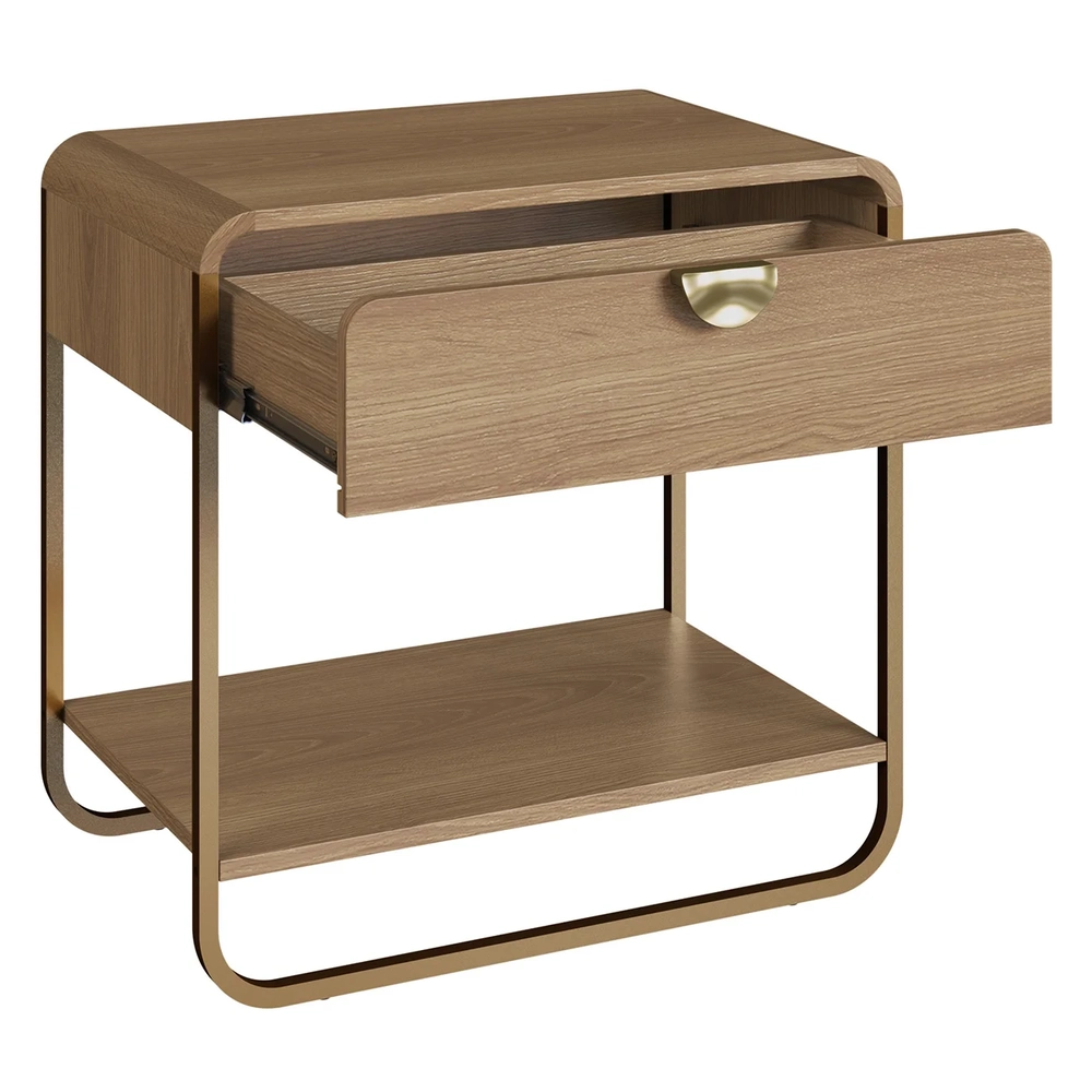 Mesa de Cabeceira Quarto 60cm 1 Gaveta Mario Hanover/Dourado A10 - Mpozenato