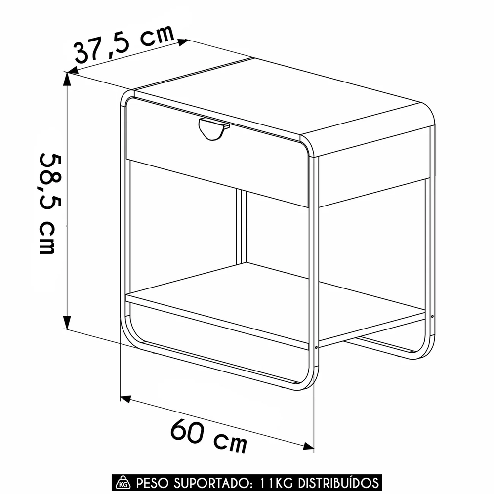 Mesa de Cabeceira Quarto 60cm 1 Gaveta Mario Hanover/Dourado A10 - Mpozenato