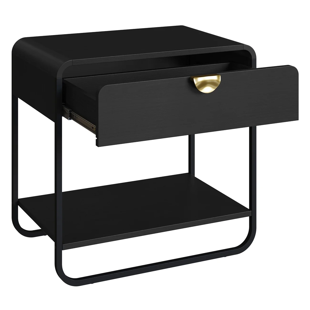 Mesa de Cabeceira Quarto 60cm 1 Gaveta Mario Nero/Preto A10 - Mpozenato