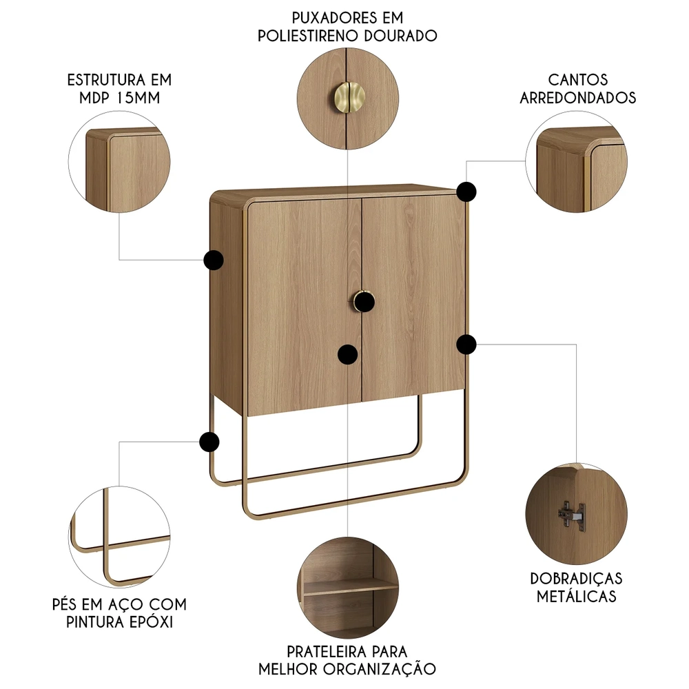Balcão de Cozinha 90cm com 2 Portas Mario Hanover/Dourado A10 - Mpozenato