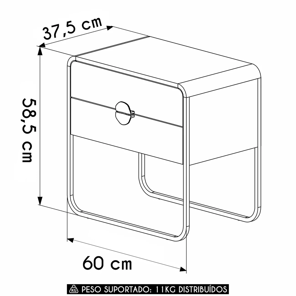 Mesa de Cabeceira Quarto 60cm 2 Gavetas Mario Hanover/Dourado A10 - Mpozenato
