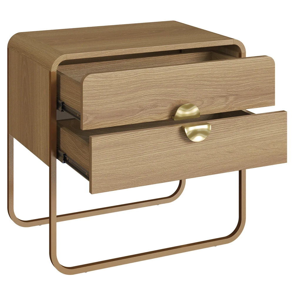 Mesa de Cabeceira Quarto 60cm 2 Gavetas Mario Hanover/Dourado A10 - Mpozenato