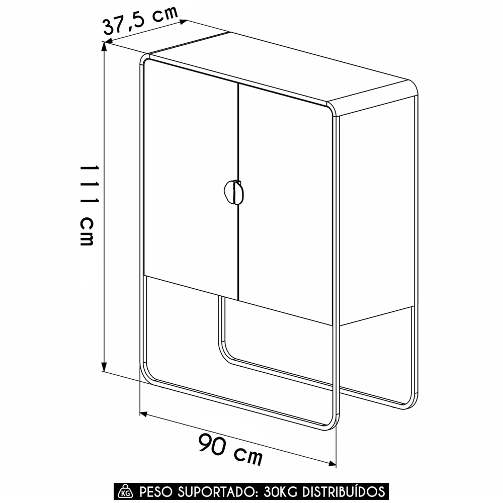 Balcão de Cozinha 90cm com 2 Portas Mario Nero/Preto A10    - Mpozenato
