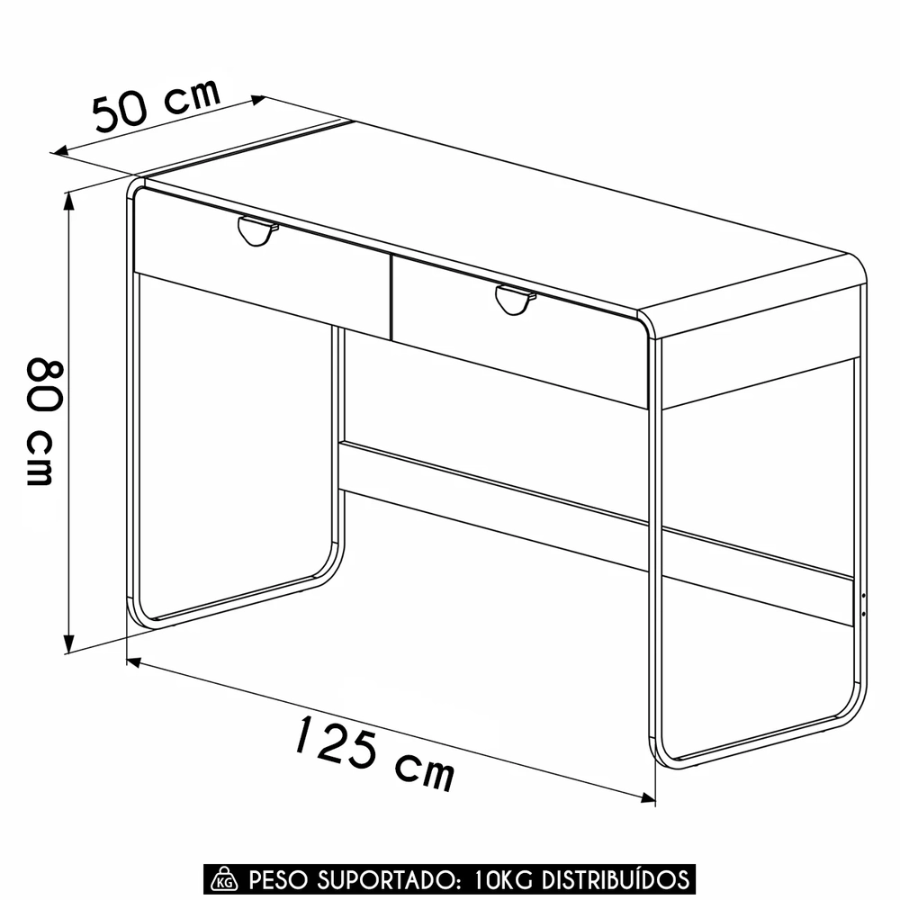 Escrivaninha Mesa com 2 Gavetas 125cm Mario Hanover/Dourado A10 - Mpozenato