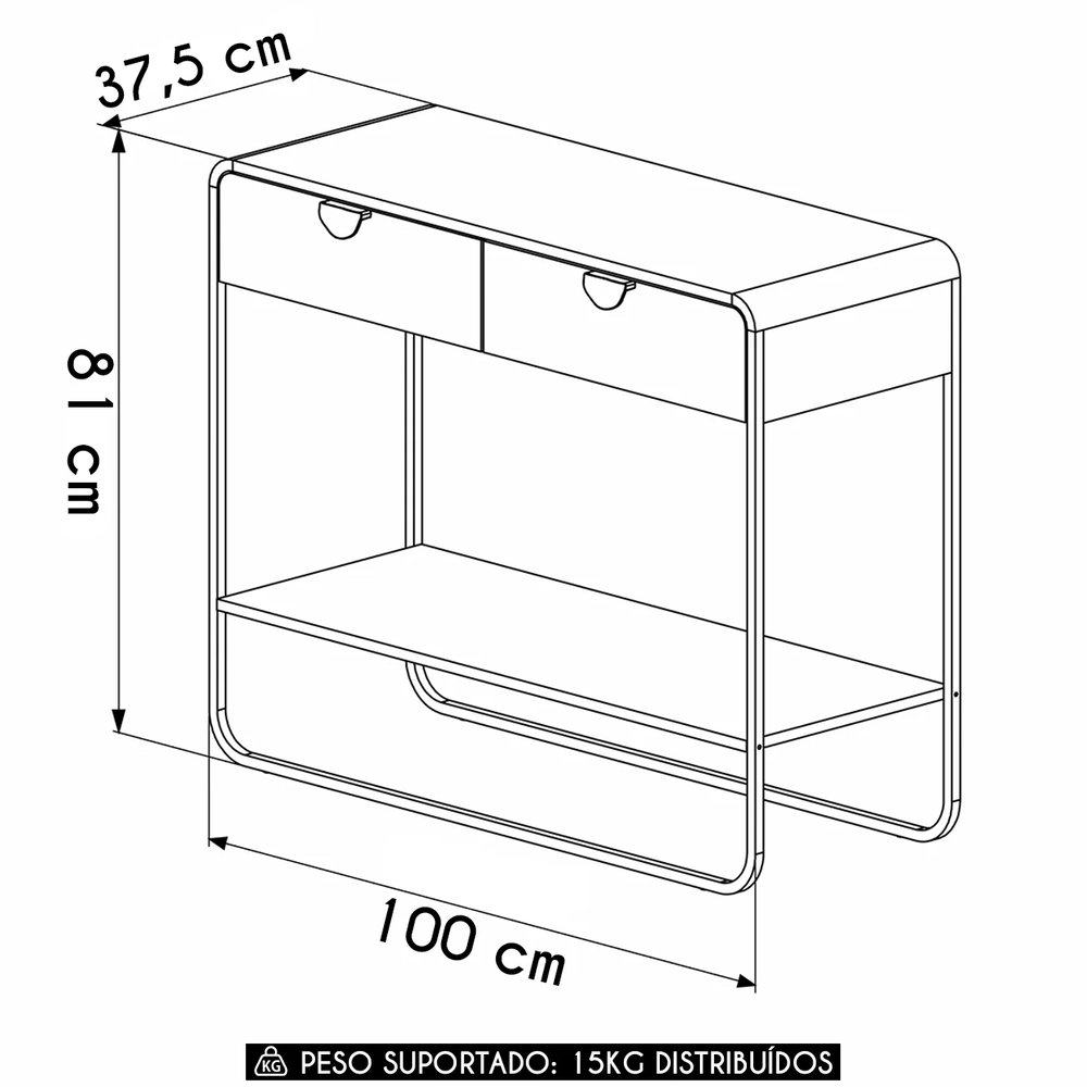 Aparador Sala de Estar 100cm 2 Gavetas Mario Hanover/Dourado A10 - Mpozenato