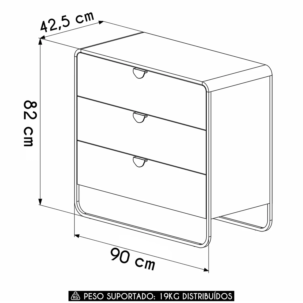 Cômoda Quarto Solteiro 90cm 3 Gavetas Mario Nero/Preto A10  - Mpozenato