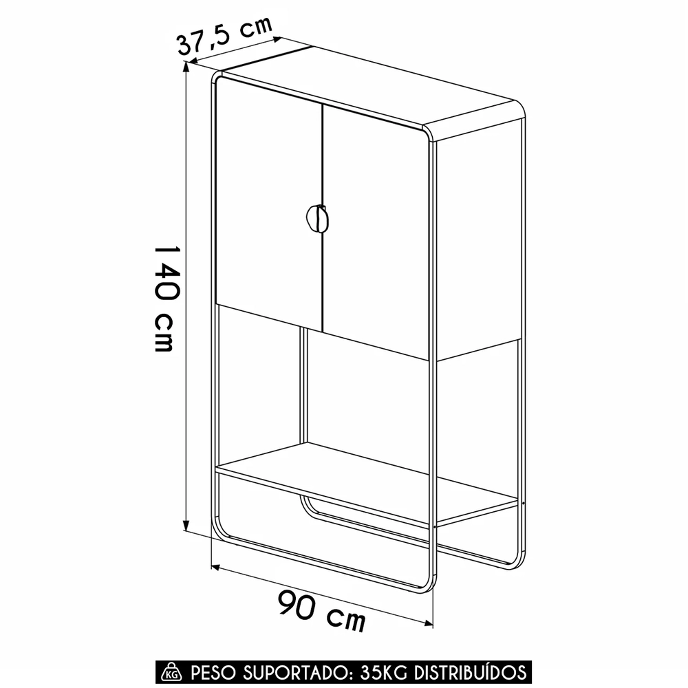 Balcão Aparador Bar 90cm com 2 Portas Mario Nero/Preto A10  - Mpozenato