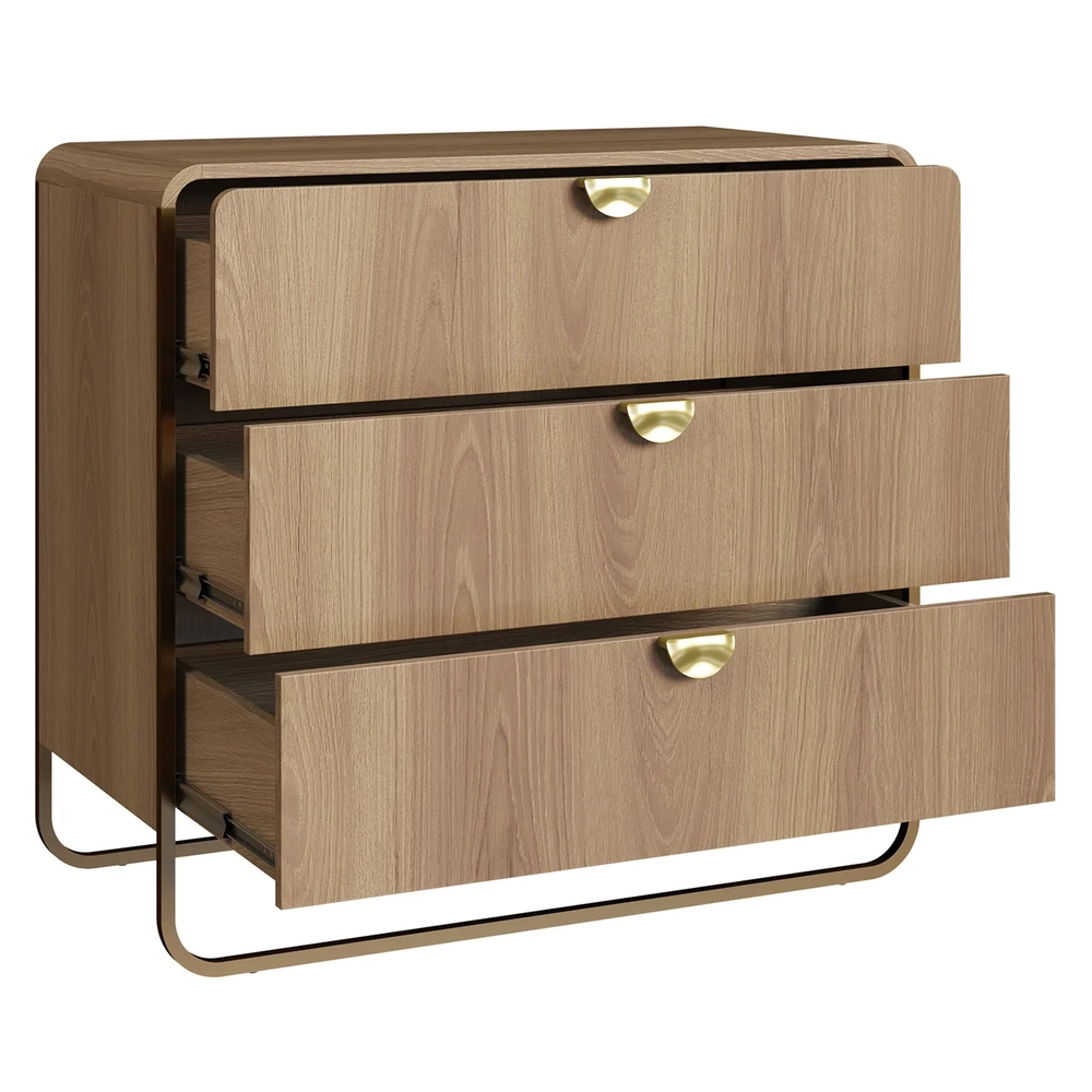 Cômoda Quarto Solteiro 90cm 3 Gavetas Mario Hanover/Dourado A10 - Mpozenato