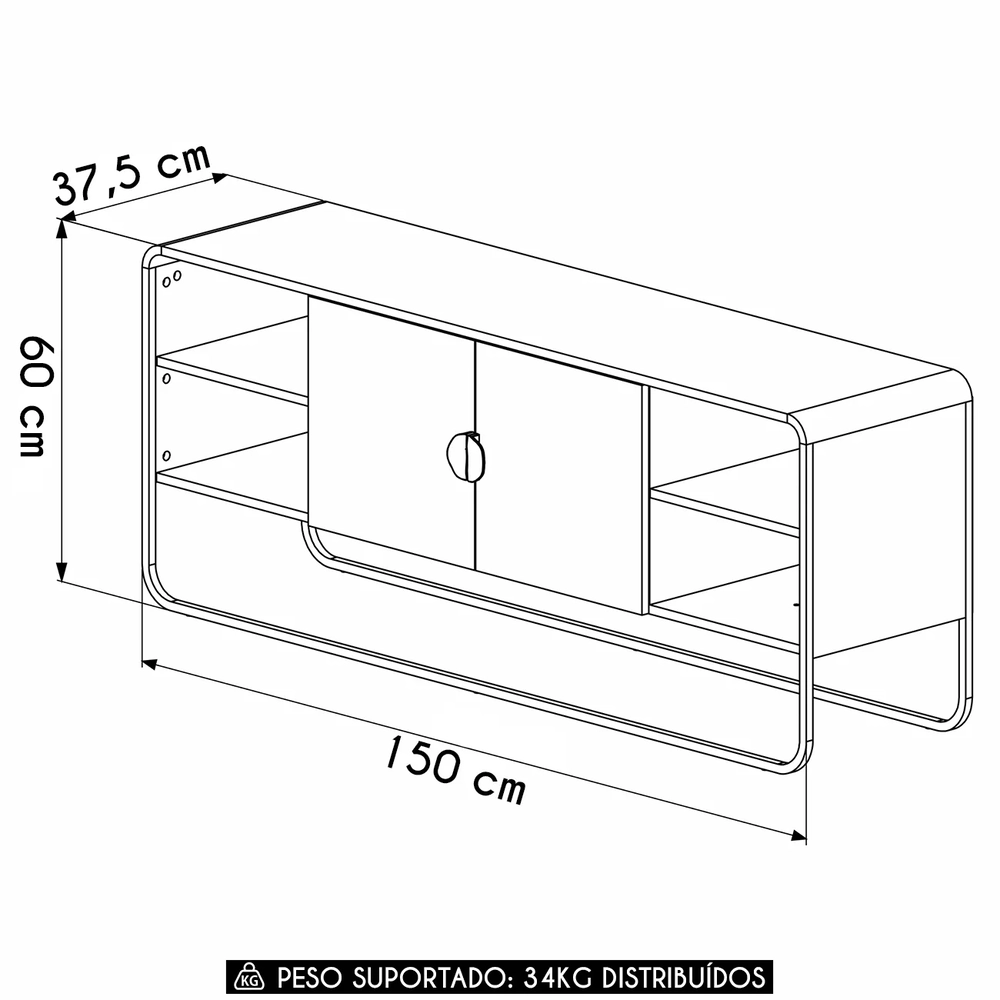 Rack Bancada Tv 65 Pol 150cm 2 Portas Mario Hanover/Dourado A10 - Mpozenato