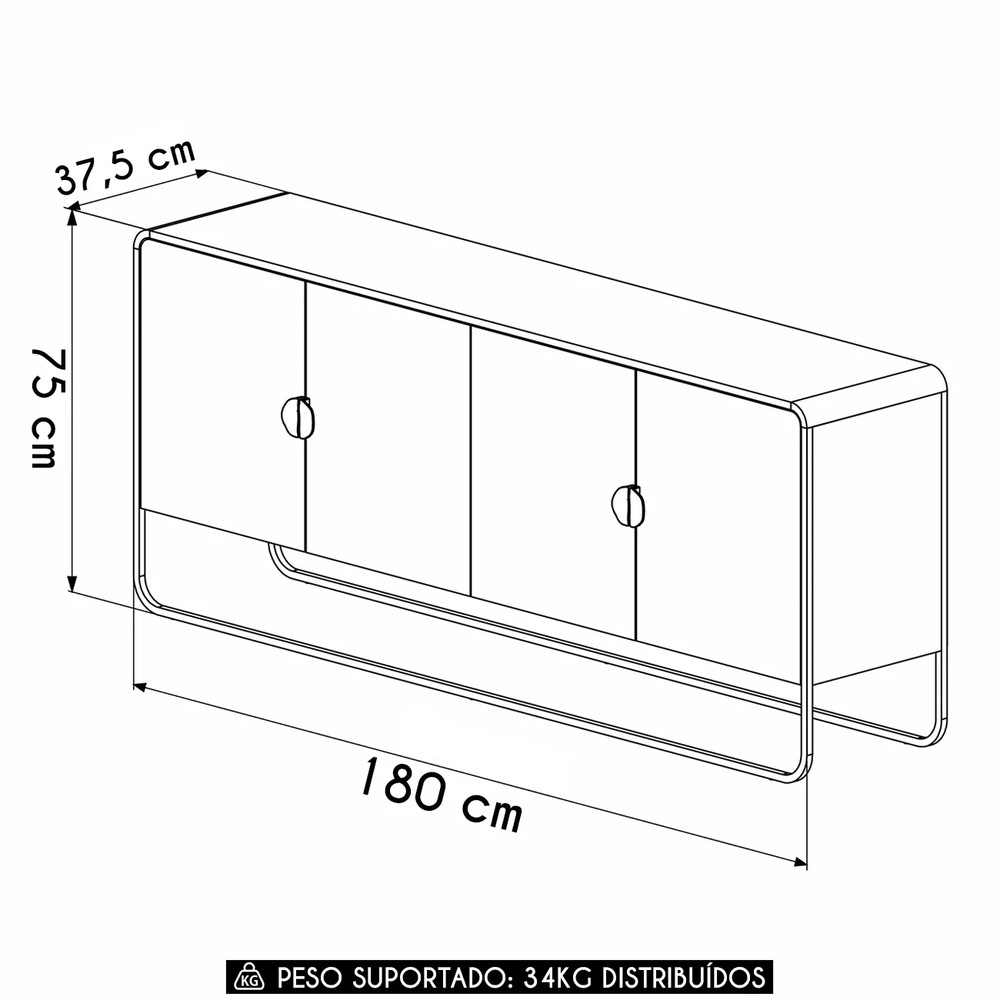 Buffet Aparador Sala 180cm 4 Portas Mario Hanover/Dourado A10 - Mpozenato