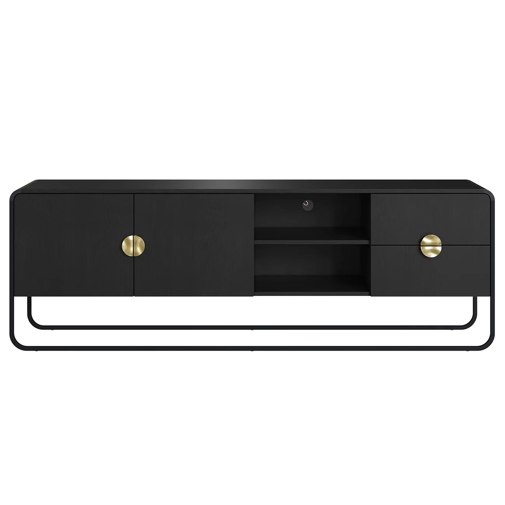 Rack Bancada Tv 70 Pol 180cm 2 Portas Mario Nero/Preto A10  - Mpozenato