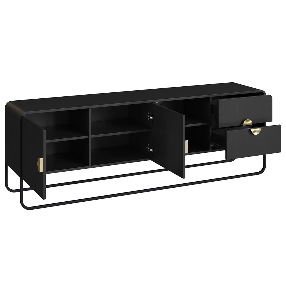 Rack Bancada Tv 70 Pol 180cm 2 Portas Mario Nero/Preto A10  - Mpozenato