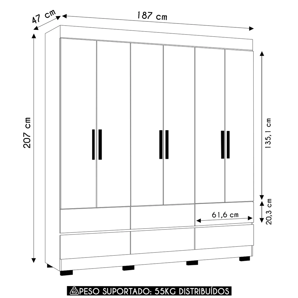 Guarda Roupa Casal 187cm 6 Portas Vilo Cinamomo/Off A15 - Mpozenato