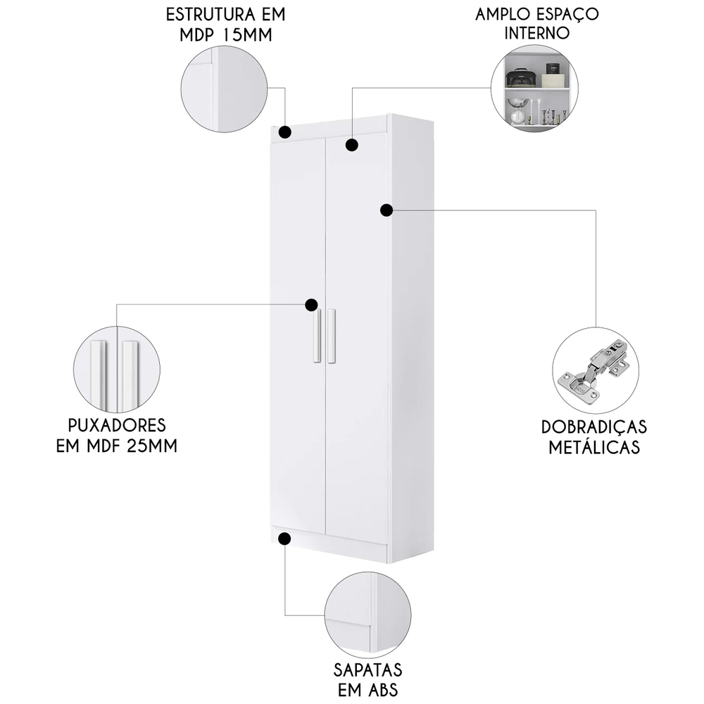 Armário Multiuso Lavanderia 60cm Lorandel Branco A15       - Mpozenato 