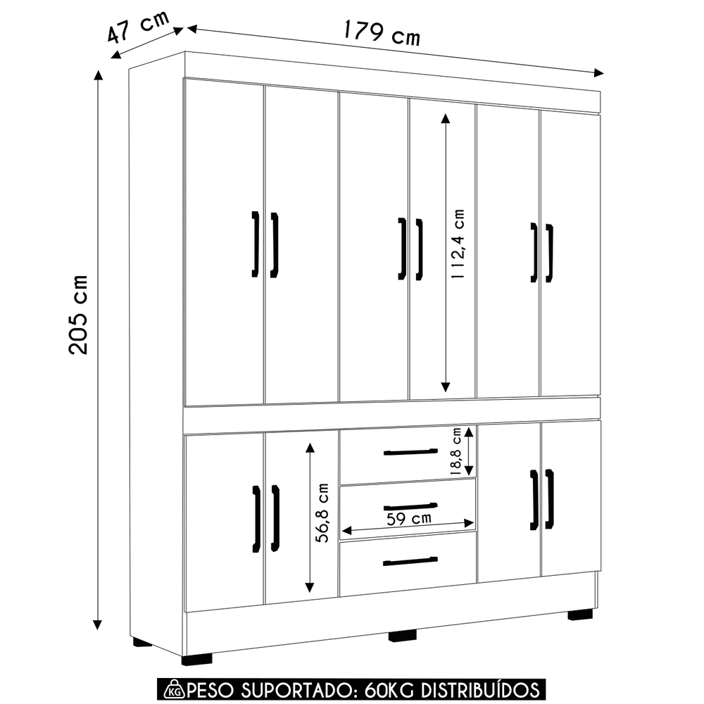 Guarda Roupa Casal 180cm 10 Portas Deno Cinamomo/Areia A15 - Mpozenato 