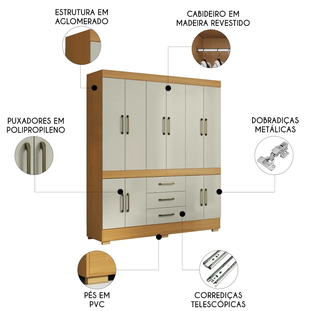 Guarda Roupa Casal 180cm 10 Portas Deno Cinamomo/Areia A15 - Mpozenato 