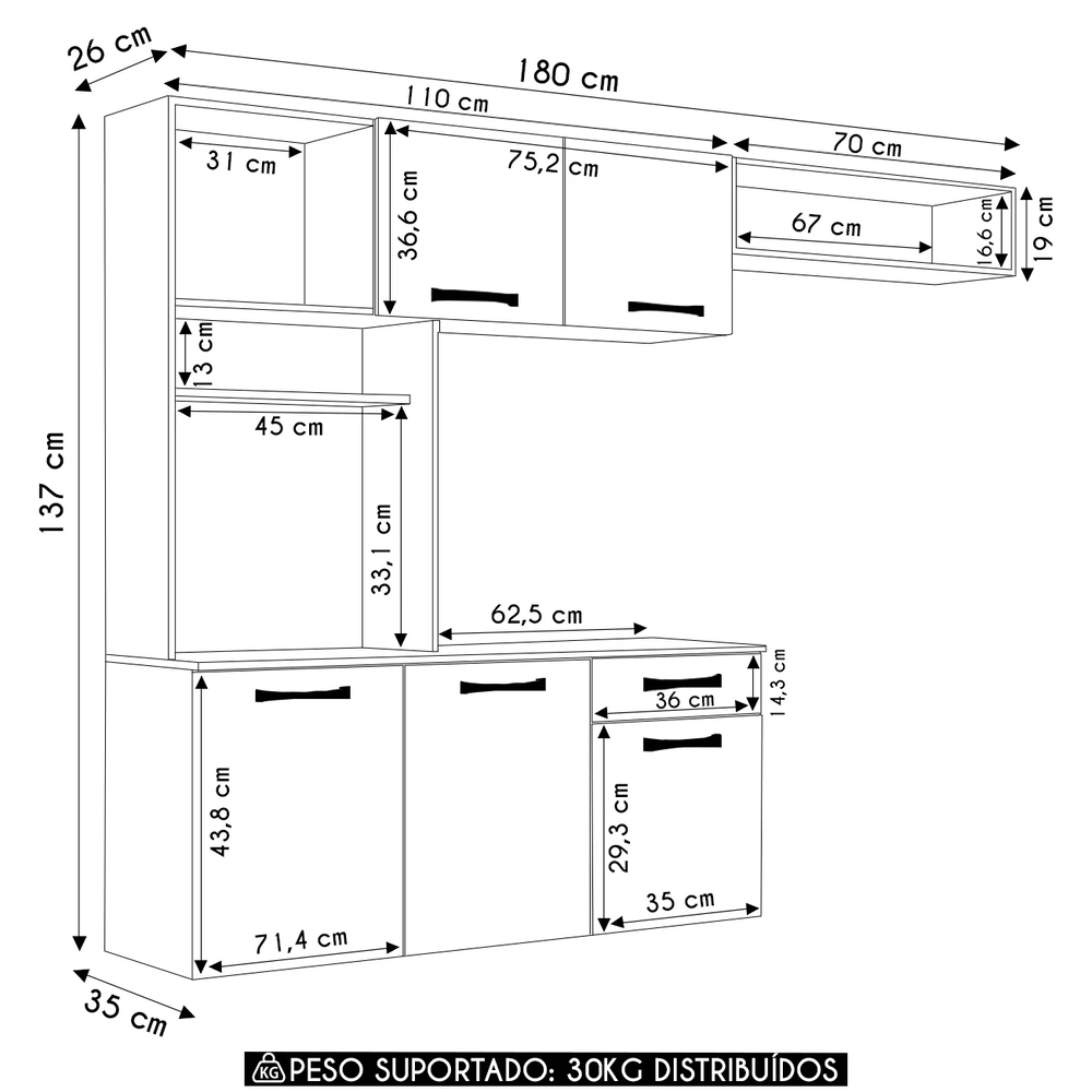 Armário de Cozinha Compacta 180cm Maxyn Cinamomo/Grafite A15 - Mpozenato 