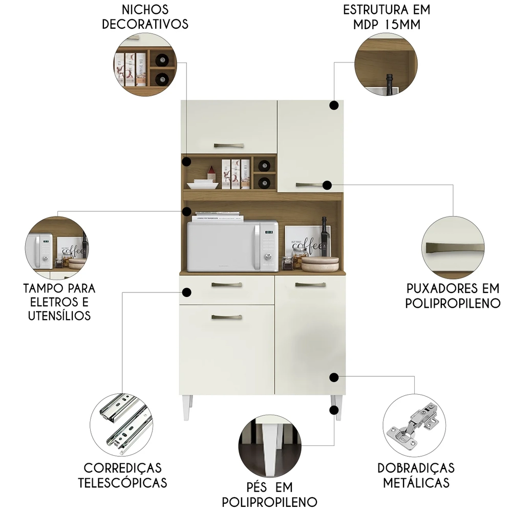 Armário de Cozinha Compacta 91cm Morgan Atacama/Off A15 - Mpozenato