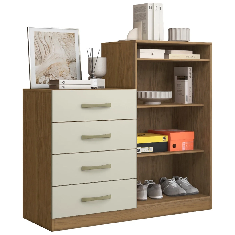 Cômoda Quarto Solteiro 120cm 4 Gavetas Iago Atacama/Areia A15 - Mpozenato 
