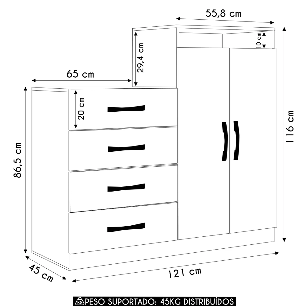 Cômoda Quarto Solteiro 120cm 4 Gavetas Iago Atacama/Areia A15 - Mpozenato 