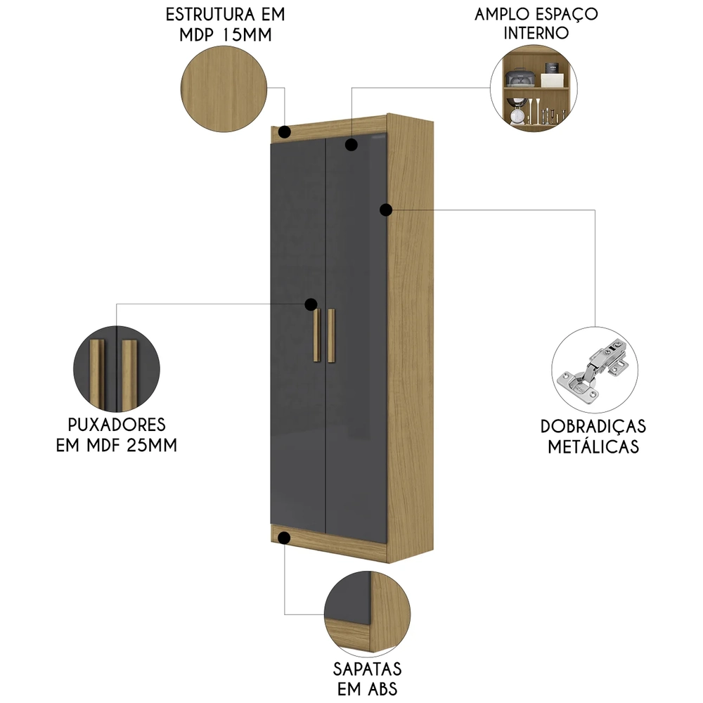 Armário Multiuso Lavanderia 60cm Lorandel Atacama/Grafite A15 - Mpozenato 