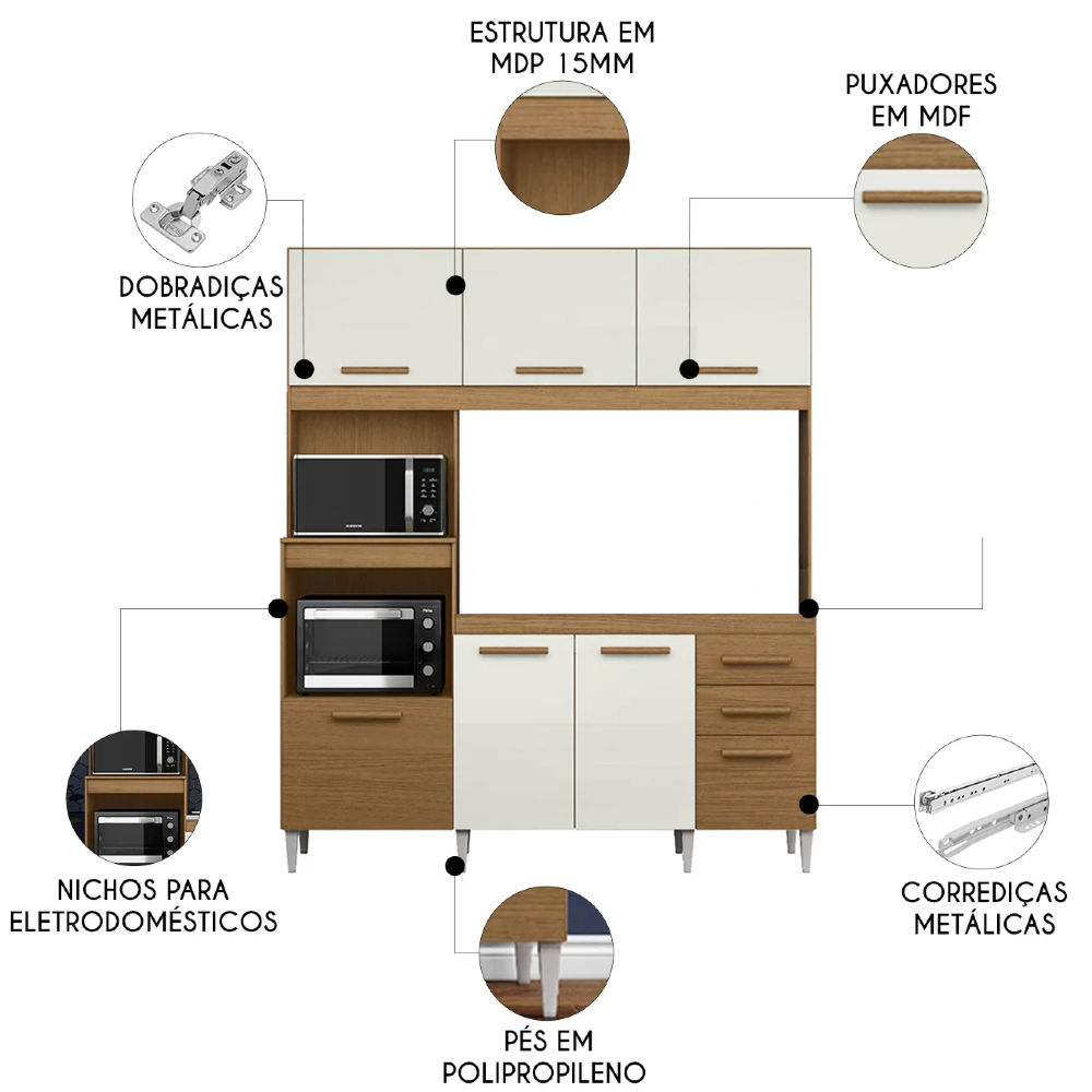 Armário de Cozinha Compacta Para Pia Melian Atacama/Off A15 - Mpozenato