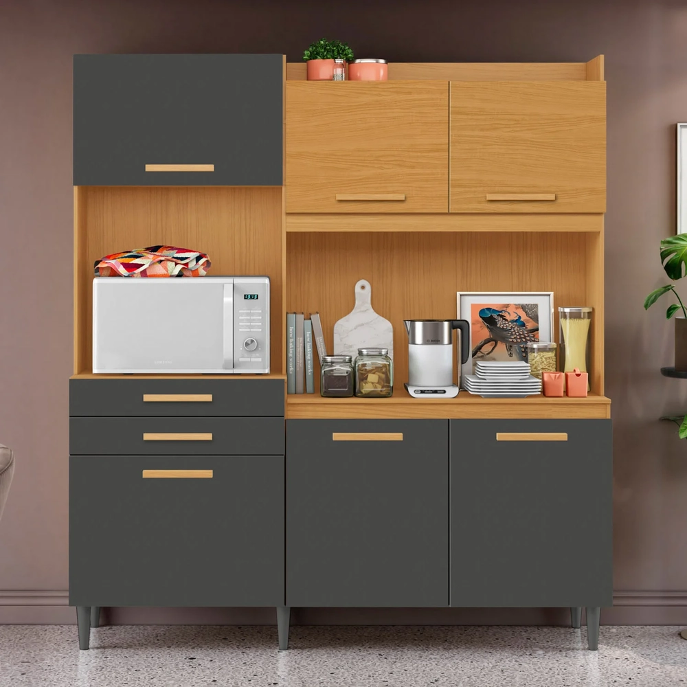 Armário de Cozinha Compacta 182cm Noir Cinamomo/Grafite A15 - Mpozenato