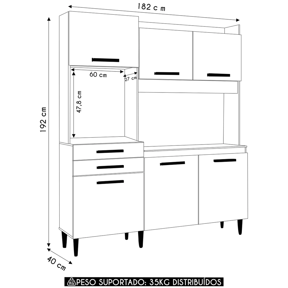 Armário de Cozinha Compacta 182cm Noir Cinamomo/Grafite A15 - Mpozenato