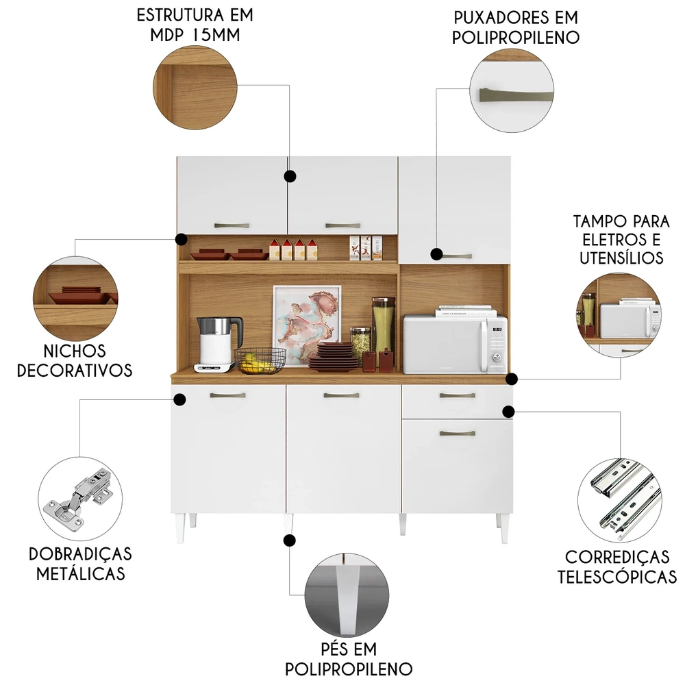 Armário de Cozinha Compacta 160cm Sovira Cinamomo/Branco A15 - Mpozenato 
