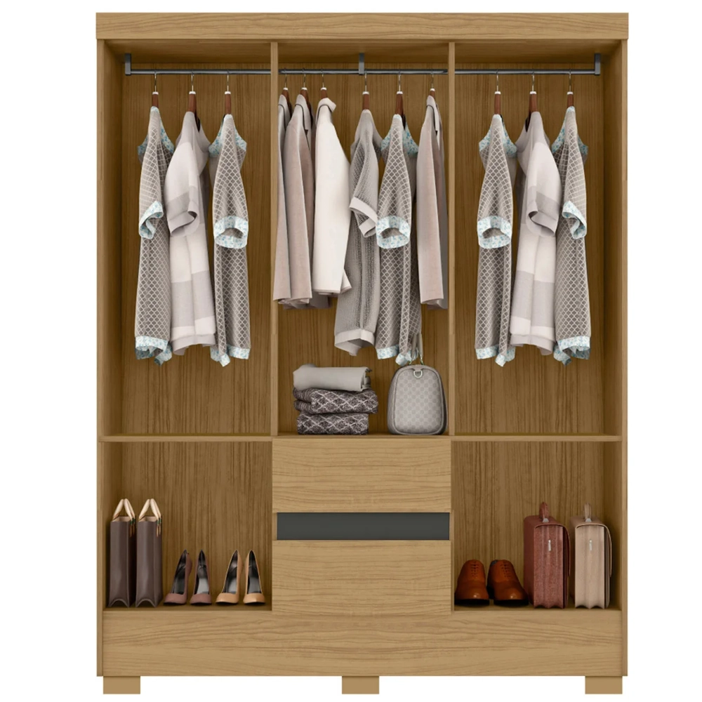 Guarda Roupa Casal 150cm 6 Portas Raely Atacama/Grafite A15 - Mpozenato 