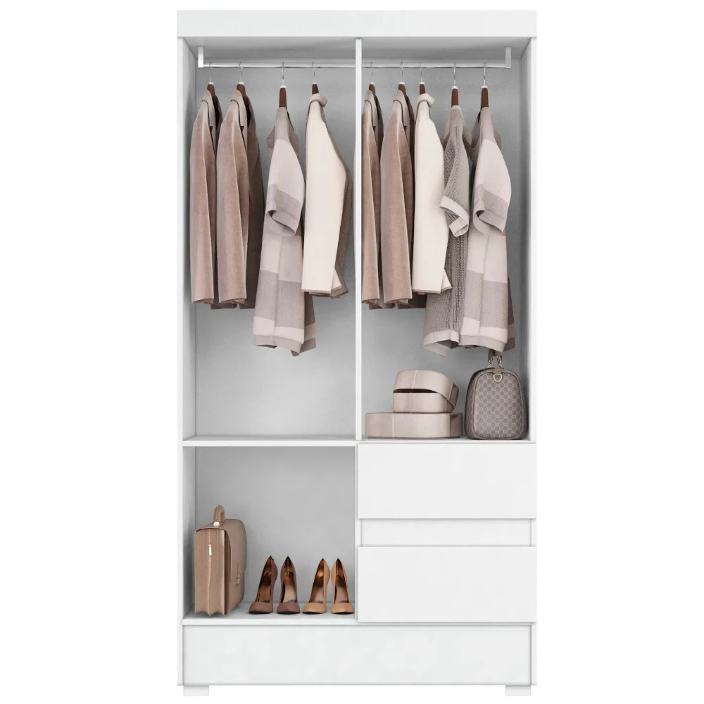 Guarda Roupa Solteiro 100cm 4 Portas Raely Branco A15     - Mpozenato 