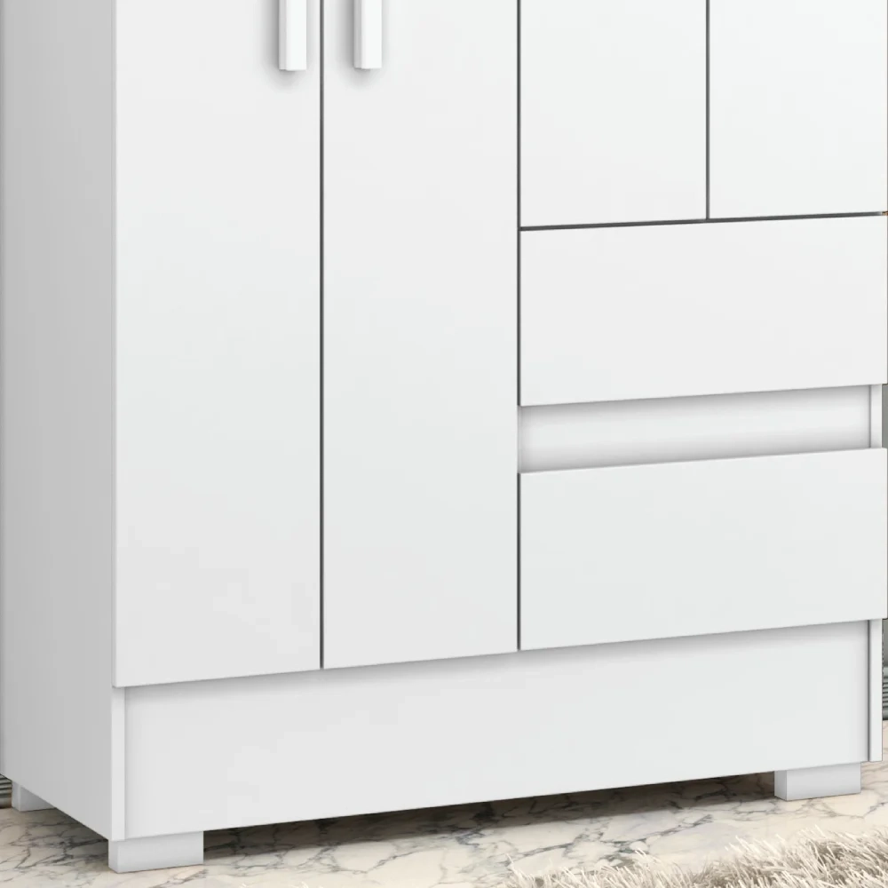 Guarda Roupa Solteiro 100cm 4 Portas Raely Branco A15     - Mpozenato 