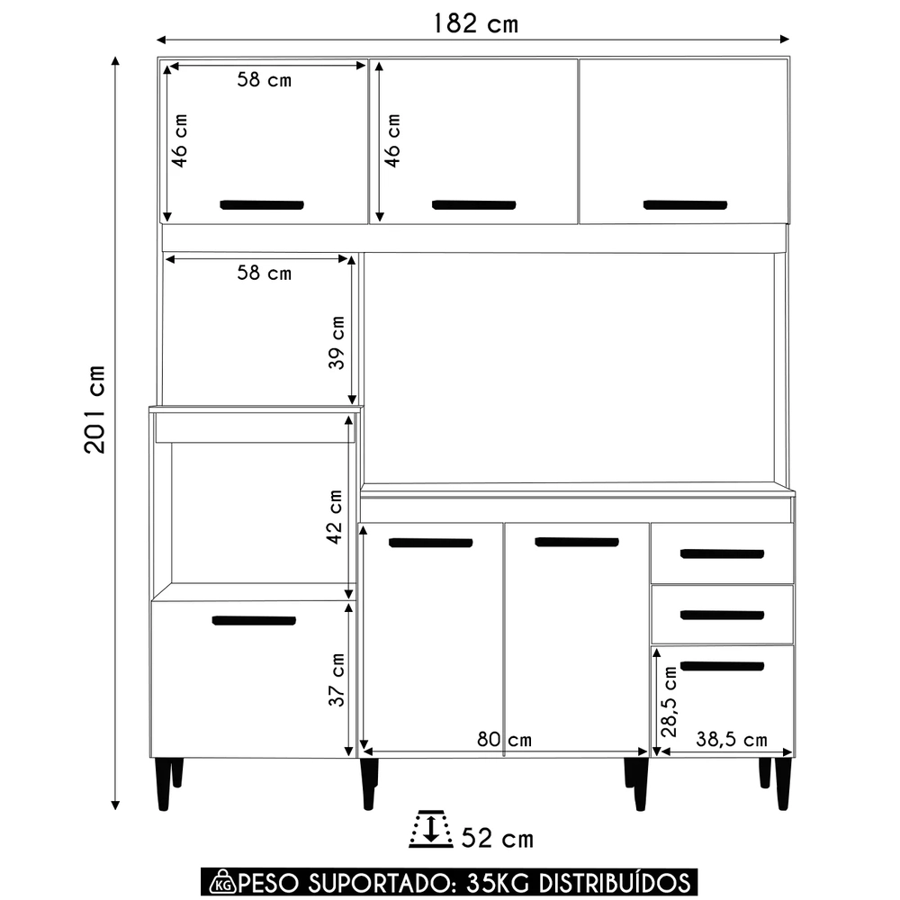 Armário de Cozinha Compacta com Tampo Melian Atacama/Off A15 - Mpozenato 