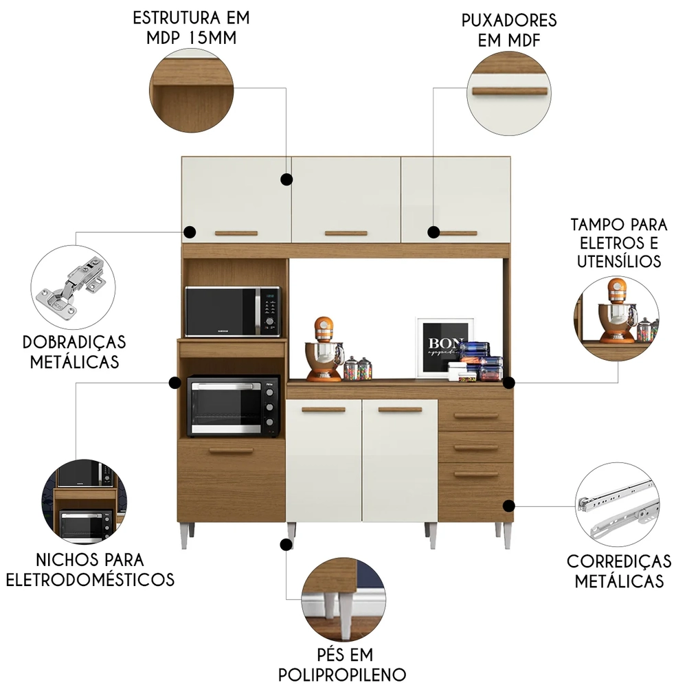 Armário de Cozinha Compacta com Tampo Melian Atacama/Off A15 - Mpozenato 