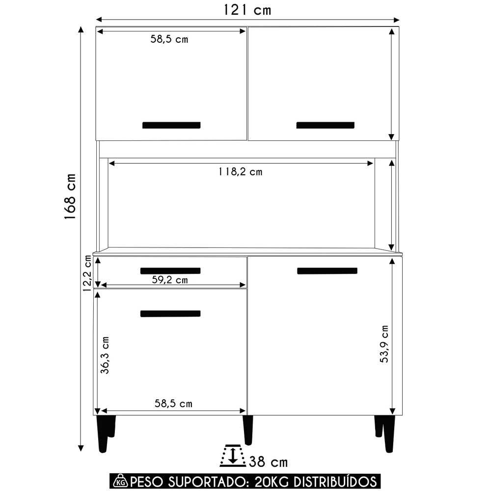 Armário de Cozinha Compacta 121cm Lyan Atacama/Grafite A15 - Mpozenato