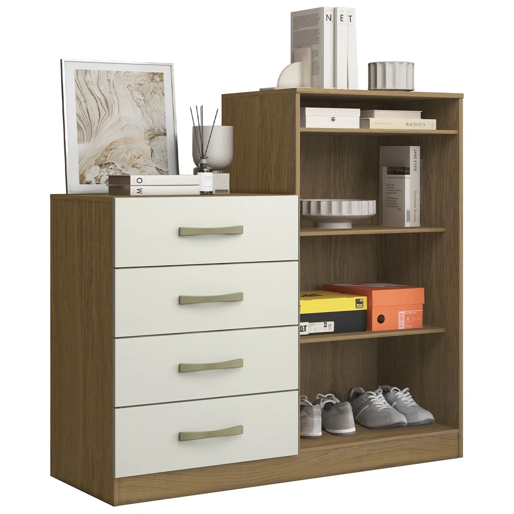 Cômoda Quarto Solteiro 120cm 4 Gavetas Iago Atacama/Off A15 - Mpozenato 