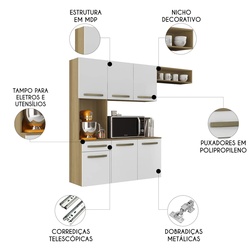 Armário de Cozinha Compacta 160cm Lora Atacama/Branco A15 - Mpozenato 