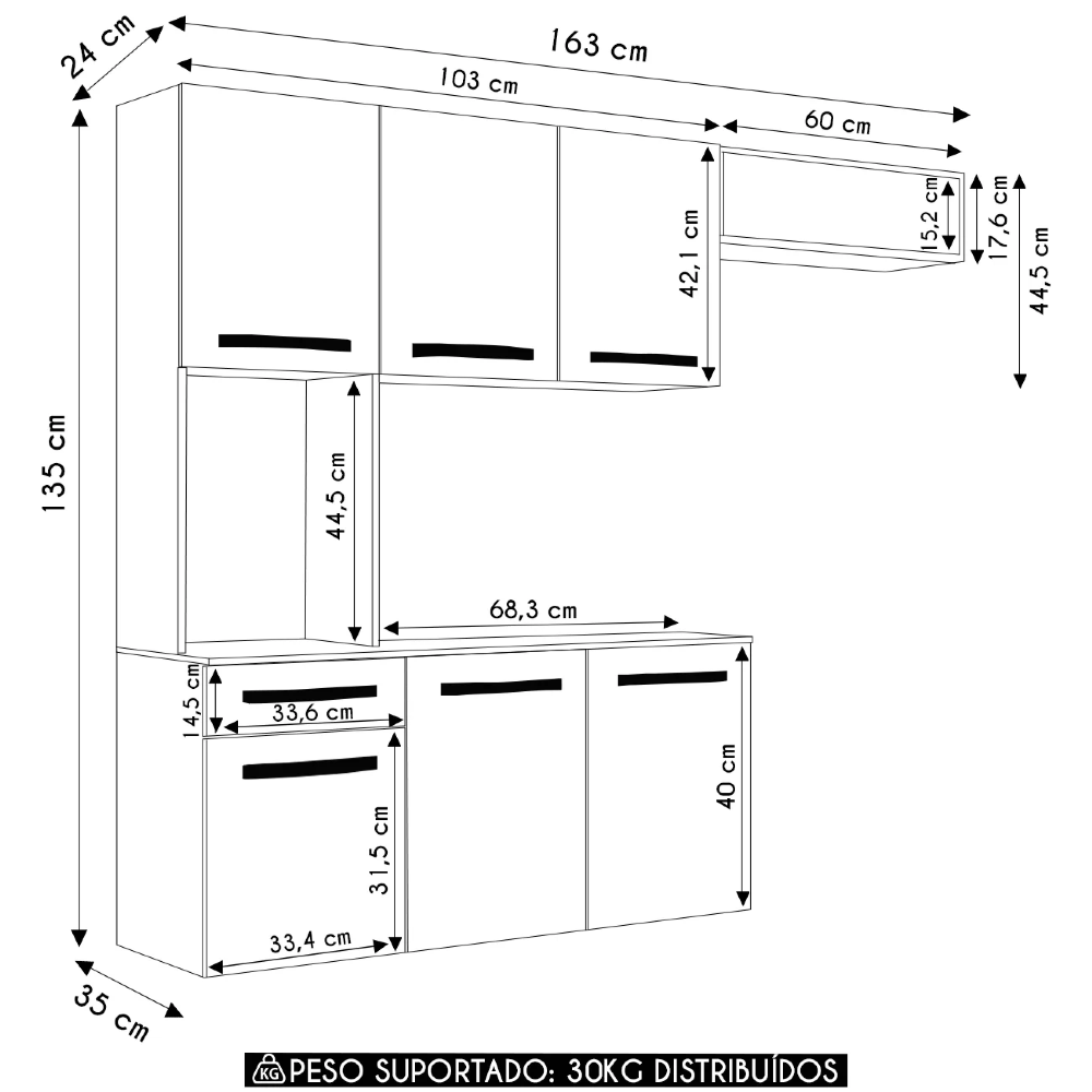 Armário de Cozinha Compacta 160cm Lora Branco A15 - Mpozenato