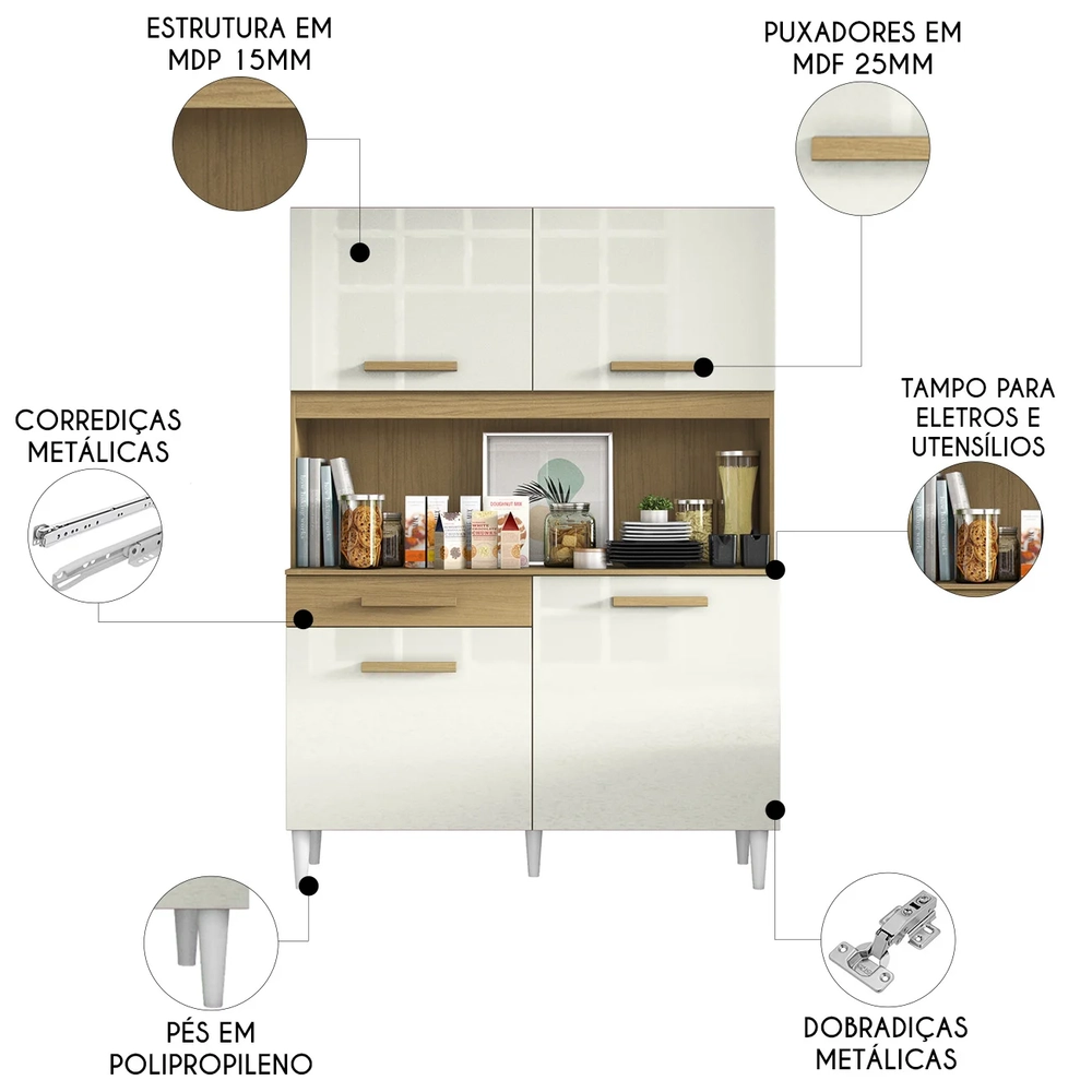 Armário de Cozinha Compacta 121cm Lyan Atacama/Off A15   - Mpozenato