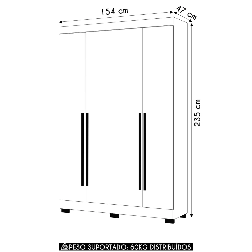 Guarda Roupa Solteiro 154cm 4 Portas Raiz Cinamomo/Off A15 - Mpozenato 