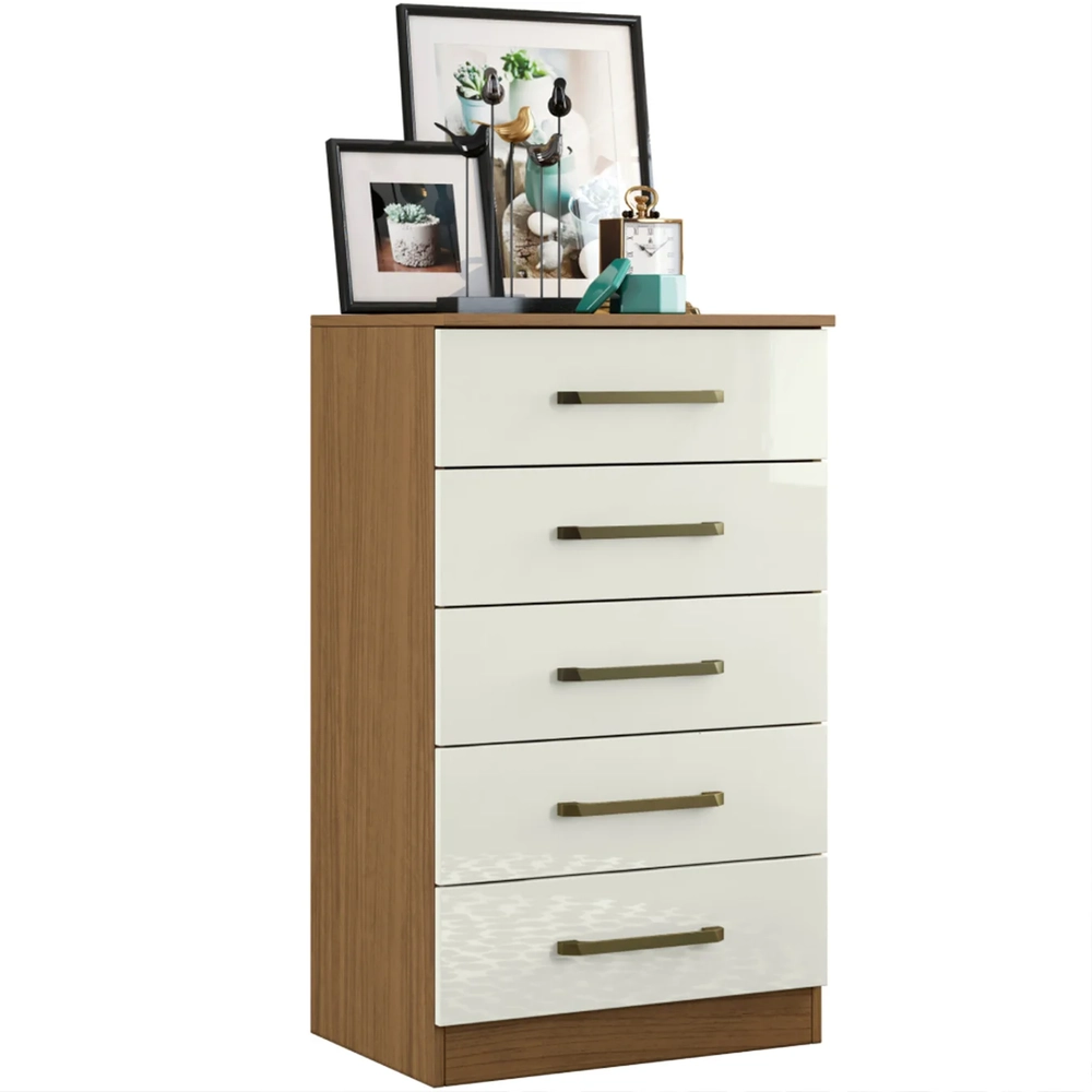 Cômoda Quarto Solteiro 61cm 5 Gavetas Velma Atacama/Off A15 - Mpozenato 