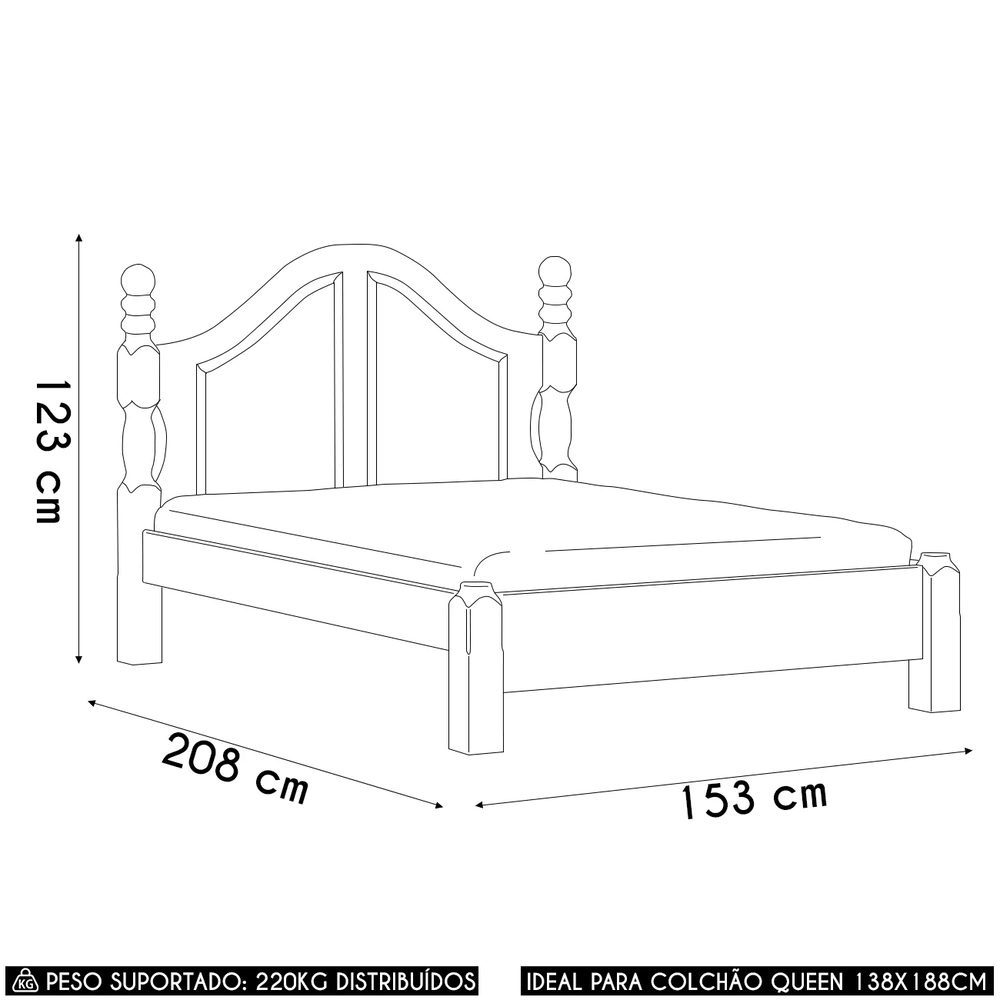 Cama Casal Clássica 140cm Pé Madeira Eduarda Café F07       - Mpozenato