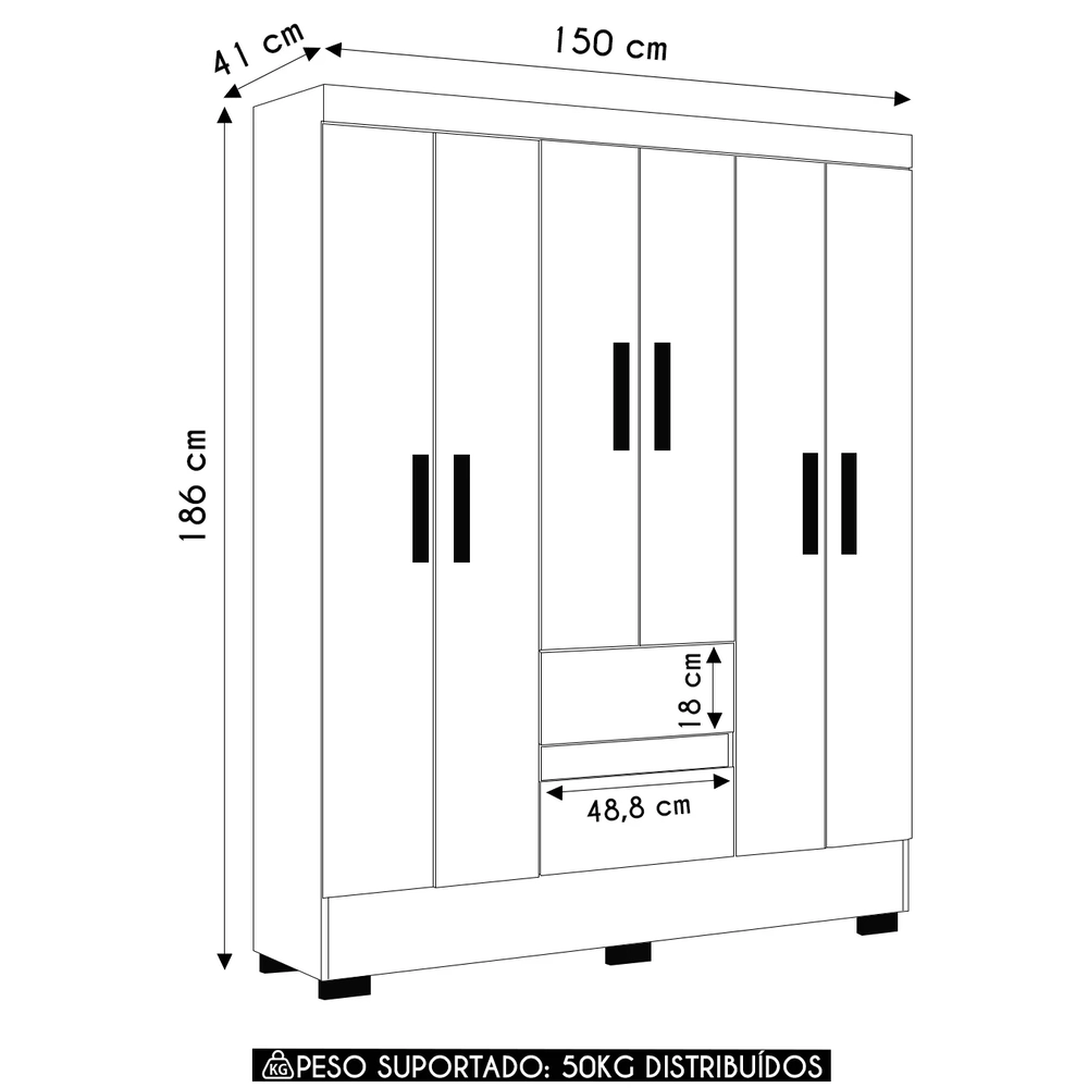 Guarda Roupa Casal 150cm 6 Portas Raely Atacama/Off A15 - Mpozenato 