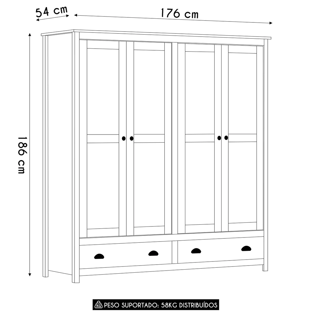 Guarda Roupa Casal 176cm 4 Portas 2 Gavetas Lázio Branco/Freijó F07 - Mpozenato