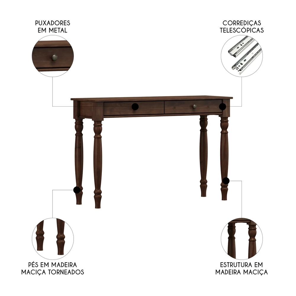 Aparador de Sala 120cm 2 Gavetas Pé Madeira Rubia Café F07 - Mpozenato