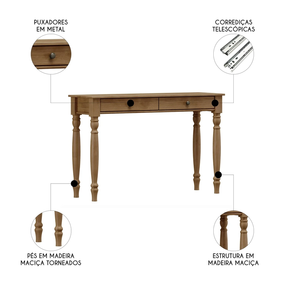 Aparador de Sala 120cm 2 Gavetas Pé Madeira Rubia Freijó F07 - Mpozenato